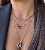 ALTIN KAPLAMA ALTIN SİYAH MADALYON KOLYE AKKLYE02 - Görsel 2