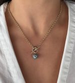 ALTIN KAPLAMA GEMİCİ KİLİT KALP NAZAR BONCUKLU KOLYE AKKLYE07 - Görsel 2