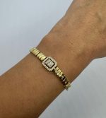 ALTIN KAPLAMA KARE TAŞLI SIRALI BİLEKLİK AKBLKLK02 - Görsel 2