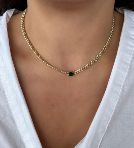 YEŞİL TAŞLI ZİNCİR KOLYE AKKLYE13