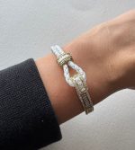 BEYAZ DERİ ÖRGÜ TAŞLI KELEPÇE - Görsel 2