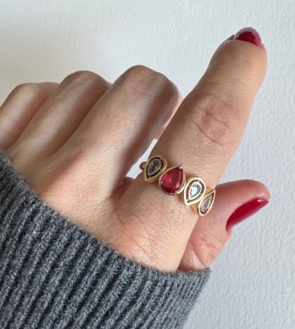 PEMBE GEO TAŞLI YÜZÜK