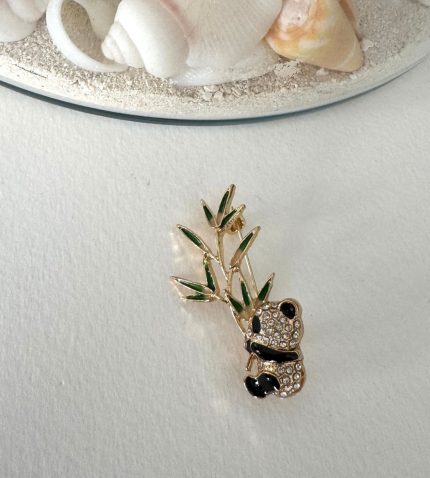 TAŞLI YAPRAKLI PANDA BROŞ AKBRS0028