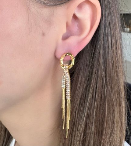 BAGET TAŞLI SAÇAKLI KÜPE AKKPE034